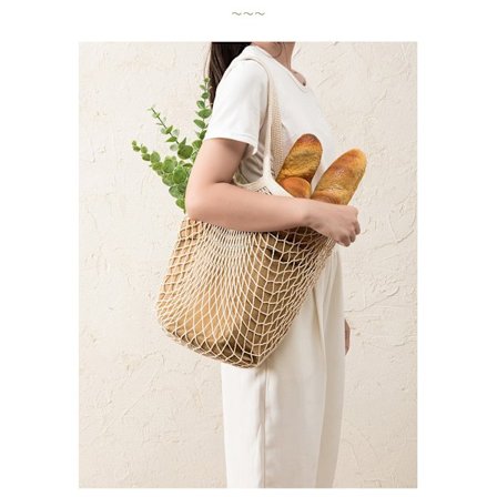 1 st (1 st kort handtag) nät bomullssnöre shoppingväska, återanvändbar