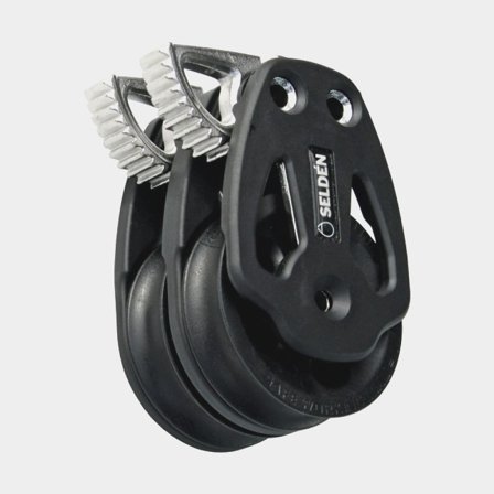 Palubní kladka Seldén PBB 80, palubně montovaná, s kluzným ložiskem, se rychlouzávěrem, dvojitá, vhodná pro lana Ø12 - 16 mm