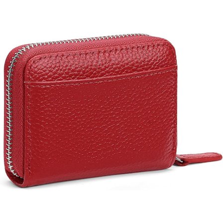 ING Naisten Pieni RFID-varkaudenestotoiminnolla varustettu aito nahkainen luottokorttilompakko vetoketjulla ja 15 taskulla - Punainen