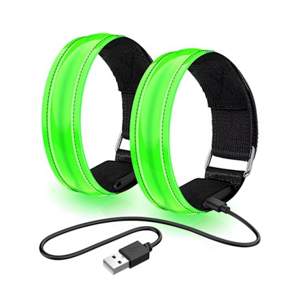 2-pak LED Armbånd til Løb, Genopladeligt Højt Synlighedslys med Reflekterende Striber til Natjogging, Cykling og Hundeluftning