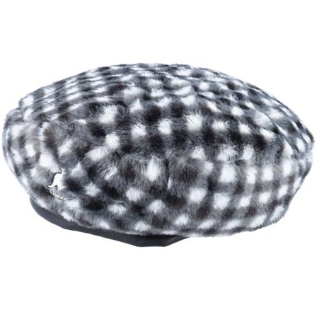 Kangol - Svart beret Hatt - Faux Fur Gingham Black/White Beret @ Hatstore
