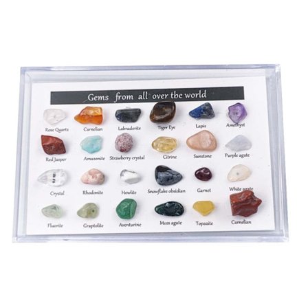 24 stk. Mineral Gem Kit Geologi Pedagogisk Edelstensett Barnesamling Gave