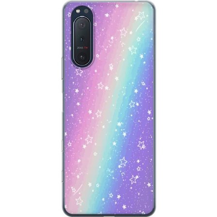 Kompatibel Mobilcover til Sony Xperia 5 II Rainbow-farvet pastelbaggrund med hvide stjerner og glitrende prikker i blød overgang