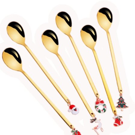 #(Guld) Jule ske sæt med 6 stykker i gaveæske#