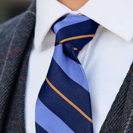 Pastel Blue & Gold Stripe Navy Silk 8cm Tie for Men - Patterned Ties