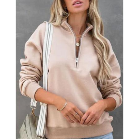 Joyson Zipper Lapel Long Sleeve Pullover Sweatshirt Beige Xxl