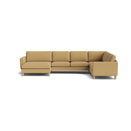Haven U-sofa, vendbar, Puente Gul - 361x255x86cm - Komfortabel U-sofa med vendbar chaiselong & Ege ben - Perfekt til afslapning og hygge