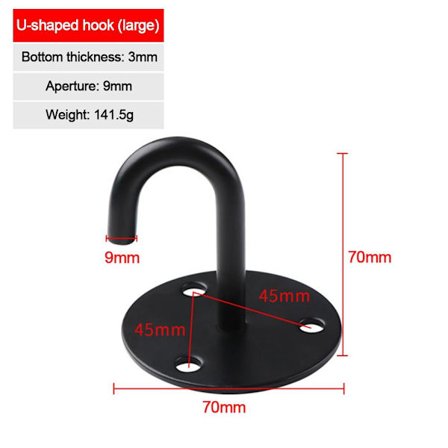 1kpl Seinäkoukku Kattoon kiinnitettävä ripustin LARGE U MUSTA SUURI U MUSTA