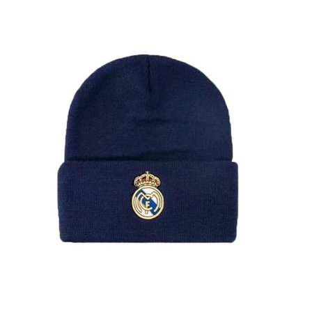 Strikket hue, koldbestandig og varm uldhue, Gos - Fodboldklubbemblem, strikket vinterhue, elastisk hue uden skygge, Real Madrid - marineblå