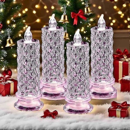 Set med 4 LED-kristallljus, flamlösa LED-ljus, Rosenskugga LED flamlöst ljus, Romantiska flamlösa pelarljus för jul [D]