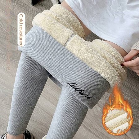 Vinter Thicken Leggings Ull Fleecebukser LYS GRÅ L