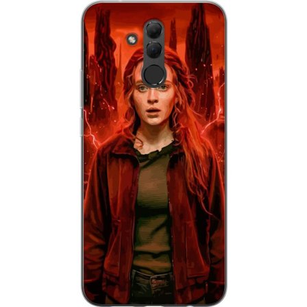 Kompatibelt Mobilskal till Huawei Huawei Mate 20 lite Porträtt av en ung kvinna med rött hår i en apokalyptisk landskap, röda blixtar och mörka k
