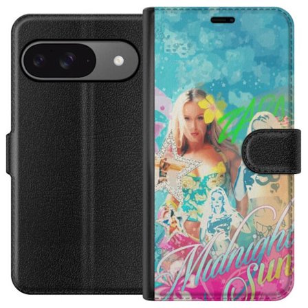 Kompatibel Tegnebogsetui til Google Pixel 9 Pro Eventyrverden med Steve, Creeper og dyr i farverig blokgrafik