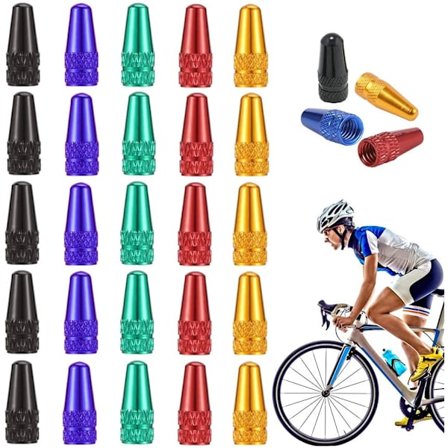 25 stk sykkelventilhetter, flerfarget anodisert aluminiumslegering C