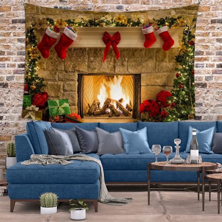 God Jul Gobeläng,Väggtapet,Öppen spis Julgran med julstrumpa Dekor Väggtapet för konstbakgrund,Fotografi,Sovrum,Festi