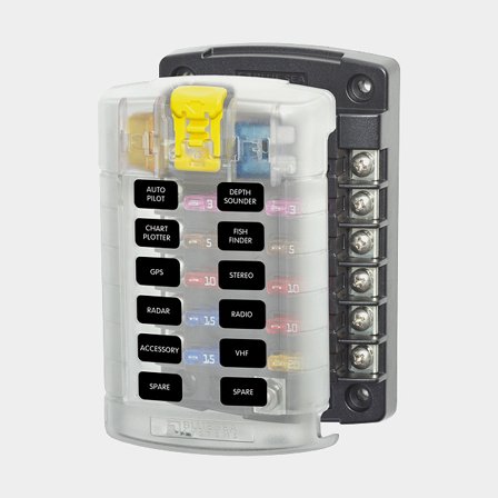 Portafusibles Blue Sea Systems ST Blade Fuse Block, para 12 fusibles de espiga plan, M4 + M5, 32 V DC, 100 A