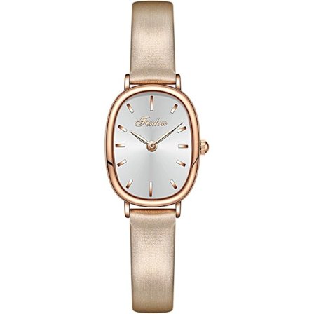 Elegant dameur dameur rosaguld oval kasse vandtæt quartz ur med læderrem