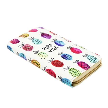 Ananas frukt Lång Pu-plånbok Student Horisontell fyrkantig plånbok Clutch med dragkedja White