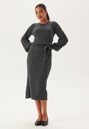 BUBBLEROOM Round Neck Rib Knitted Midi Dress Klær