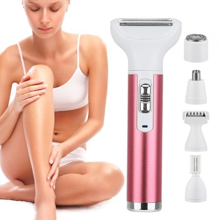 Kvinnors Bikini Trimmer, 5 i 1 Kvinnors Elektrisk Rakapparat, Uppladdningsbar Epilator Lady Hår Smärtfri Rakapparat för Bikini Område /Näsa/ Armhåla/