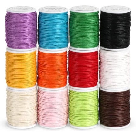 12 ruller vokset bomuldstråd vokset snor bomuldssnor 10m Ø 1mm til smykkefremstilling DIY-håndværk