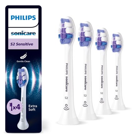 Philips Sonicare S2 Sensitive tannbørstehoder (4 pack, hvit) Børstehodet for følsomme tenner, HX6054/87