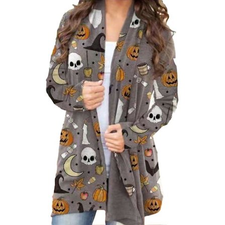 Dam Cardigan Långärmad Söt Casual Halloween Öppen Fram Cardigan Kappa För Kvinnor