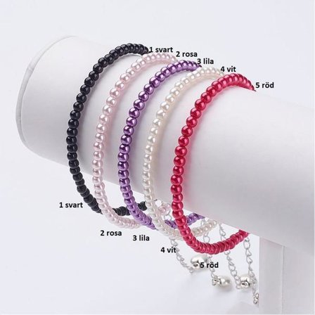 Vristlänk men 4 mm. glaspärlor (5 färg val)