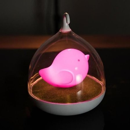 Genopladelig Natlampe til Baby Pige, Fuglebur Natlampe med Touch Kontrol, Pink