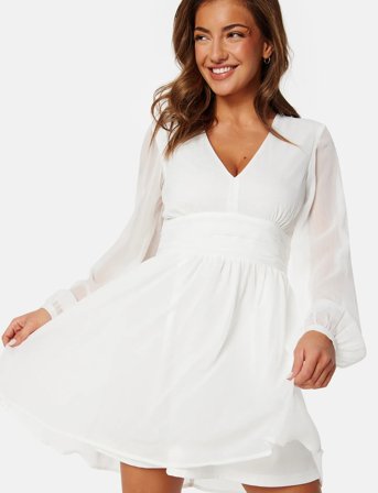 Bubbleroom Tie Back L/S Chiffon Dress - White - 34