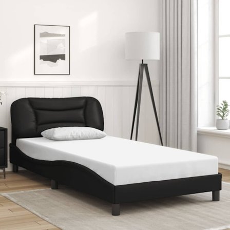 Bed Frame without Mattress "Hvar" Black 100x203 cm Faux Leather