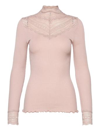 Silk T-Shirt Regular Ls W/Wide Lace Bluse Langærmet Lyserød Rosemunde