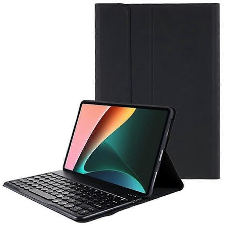 Kompatibel med Xiaomi Pad 5/5 Pro, trådløst Bluetooth-tastatur med rundt deksel + PU-lærveske med nettbrettstativ
