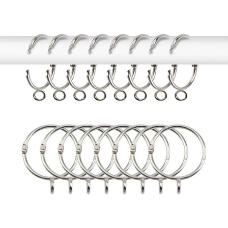 (Silver) 20-pack 38 mm ID Metalliska Öppna Gardinringar med Dekorativa Fönsterhål