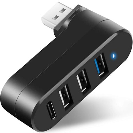 4-port USB 3.0-hub med roterbar design og 3x USB-porter, USB-C strømforsyning