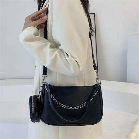 2022 Nye Tasker Kvinders Bredbånd En-Skulder Taske Solid Farve Lille Taske Crossbody Retro Let Matchende Hongs Kong Style Underarm Taske Mode Black