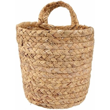 Veggmontert rottingkurvplanter innendørs utendørs hengende tauplantepotte kurvdekor, hengende blomsterpotte kurv S