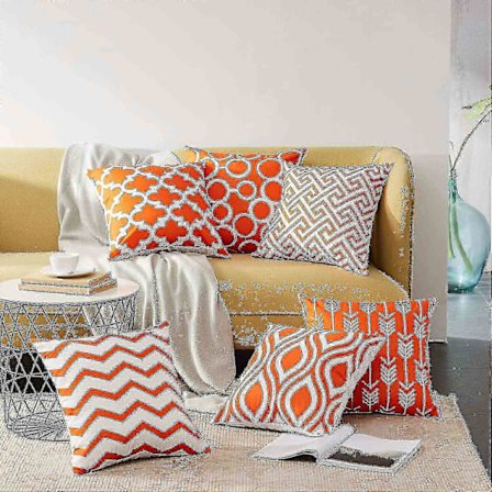 Sett med 6 putetrekk 45x45 cm Kvalitetslerret med geometriske mønstre for sofa bil terrasse dekorative putetrekk serie oransje og hvit-Perfet