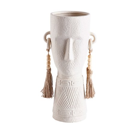 Keramikvase, beige, 20x17x40cm, tribal design