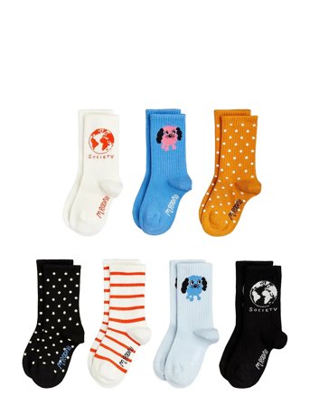 Mini Rodini Doggie 7-Pack Socks - White - 36/39