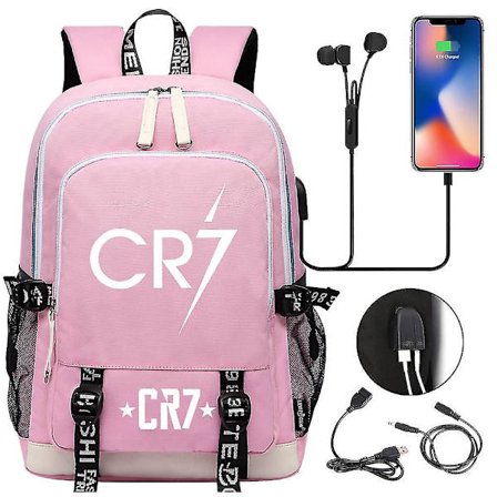 Cr7 Ryggsäck Ungdom, Laptop USB-Laddning, Multifunktionell Vattentät Skolväska Kapacitet Ryggsäck Mochilas