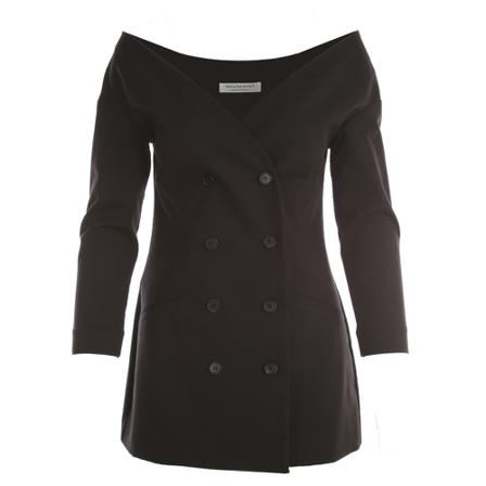 Philosophy di Lorenzo Serafini, Ottoman Stretch Double Breasted Wide V Neck Blazer Zwart, Dames, Maat:M