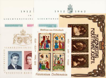 Liechtenstein - Dubletlot med ca. 8 postfrisk miniark