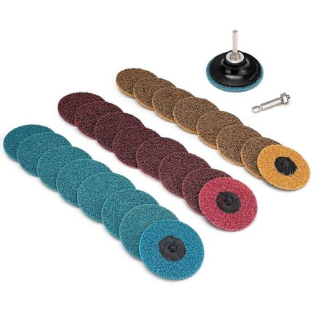 25-delt 3" Roll Lock sliberondeller - R-type hurtigskift med 1/4" holder til slibemaskine (Fin/Medium/Grov)