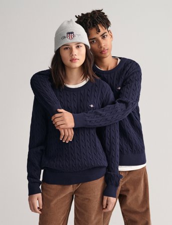 GANT Shield Cotton Cable C-Neck - Navy - 146-152