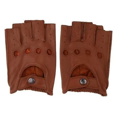 2xretro PU læder herre fingerløse kørehandsker L brun knap