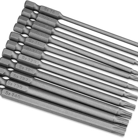 11-delt ekstra lang (100 mm) Torx skrutbittssett - T6-T40 KLB