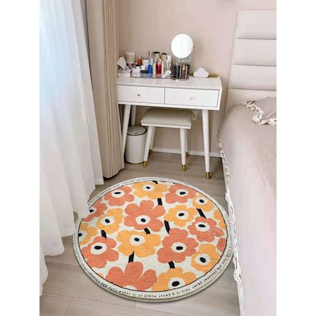 Pehmeä kylpymatto, Vintage Oranssi Kukka Valkoinen Tausta Kylpyhuone Matto, Pyöreä Pehmeä Mikrokuitu Peitto Pinta, Liukumaton, Konepestävä, 24" x 24"