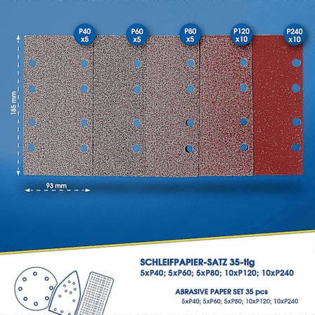 Slipark Slippapper 93 x 185 mm. Set med 35 ark P40/60/80/120/240 slipning trä metall färg