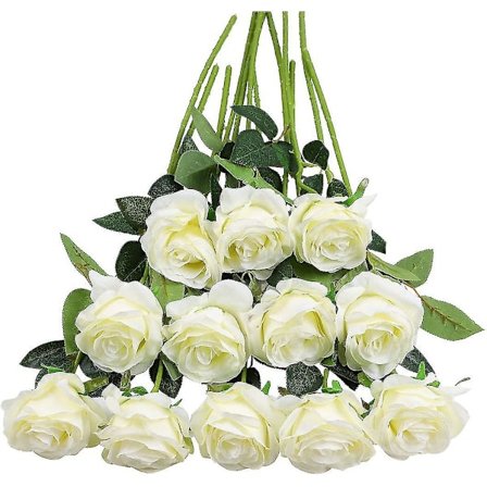 12 keinotekoisen ruusun setti, Deco-silkkikukat 50 cm:n varrella, realistinen kukka perheen puutarhajuhliin, hotellihäihin, Flo
